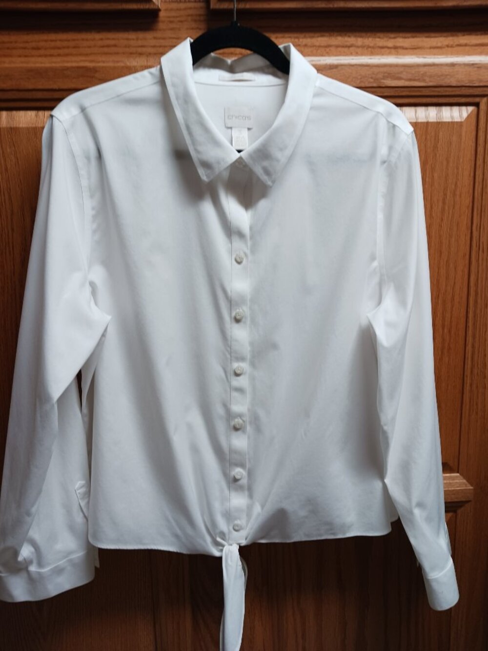 Chico's White Collared Button Tie Front Long Sleeve Shirt Size 3  XL